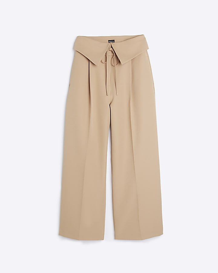 Brown fold over waist wide leg trousers