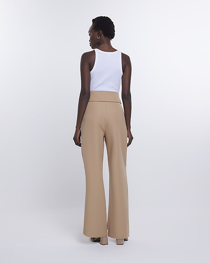 Brown fold over waist wide leg trousers