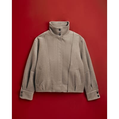 Brown Funnel Neck Bomber Jacket