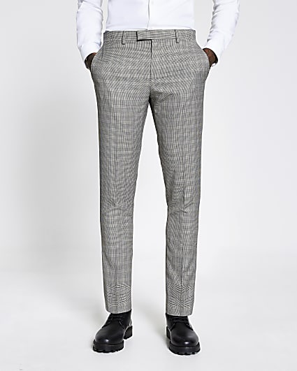 Brown heritage check skinny fit suit trousers