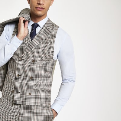 Brown heritage check suit waistcoat