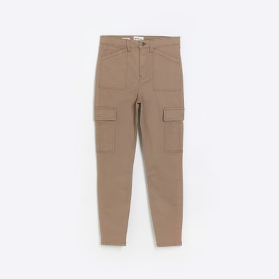 Brown high rise cargo jeans
