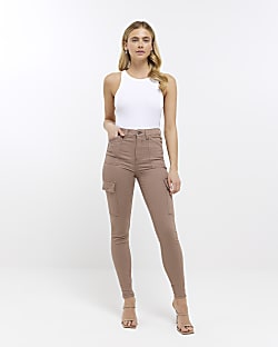 Brown high rise cargo jeans