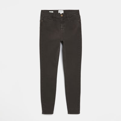 Brown high waisted bum sculpt skinny jeans River Island