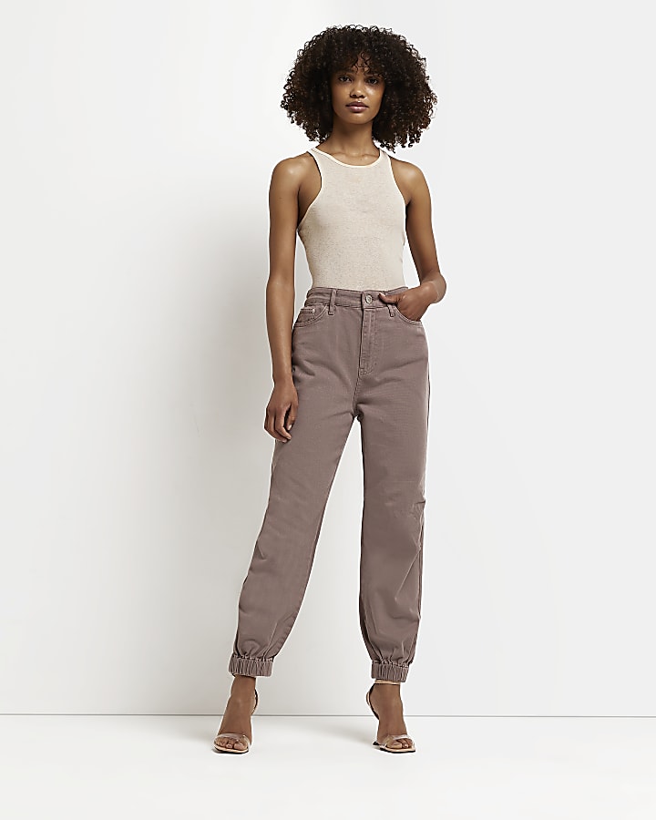 Brown high waisted jogger jeans