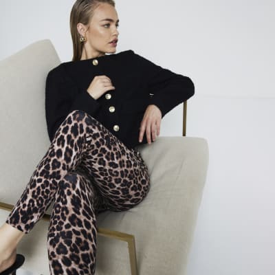 Brown high waisted leopard print leggings River Island