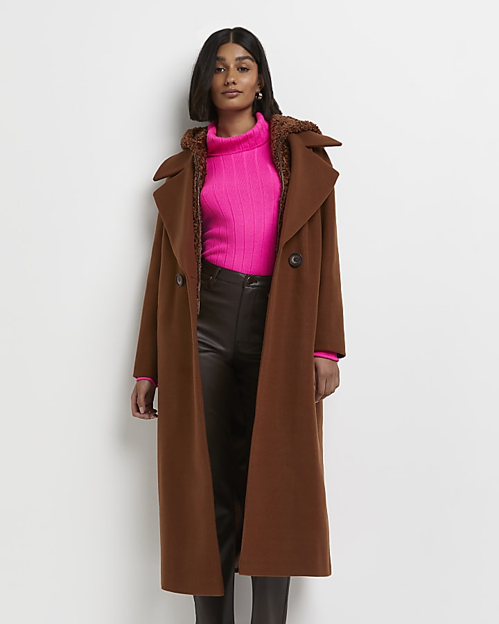 Brown hooded duster coat