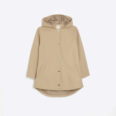 Brown Hooded Rain Coat River Island