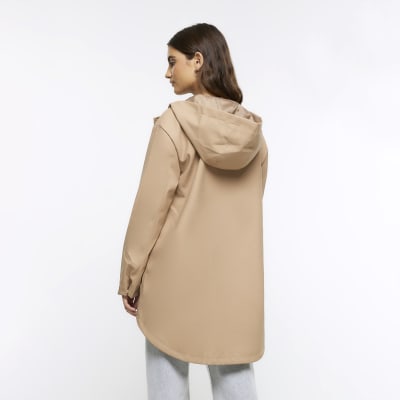 Brown Hooded Rain Coat River Island