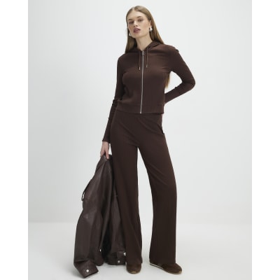 Brown Hoodie And Trousers Set