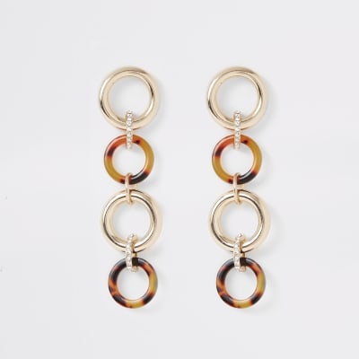 Brown interlinked circle drop earrings