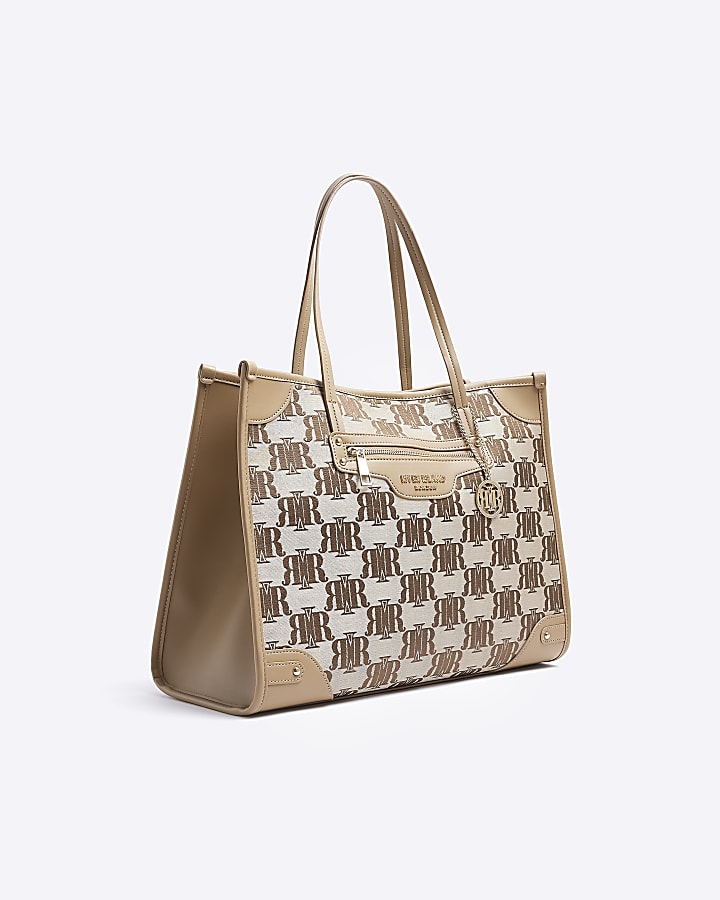 Brown jacquard RI monogram shopper bag