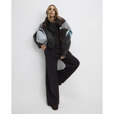 Brown Jersey Tailored Wide Leg Trousers