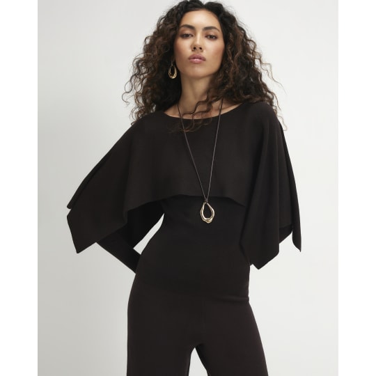 River Island Brown Knit Cape 2 In 1 Top