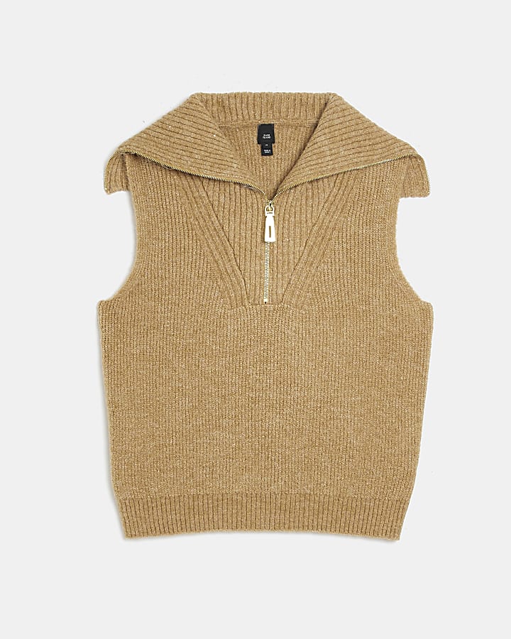Brown knit half zip jumper