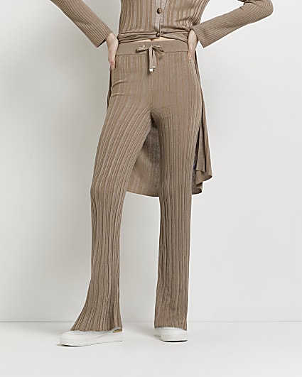 Brown knitted flared trousers