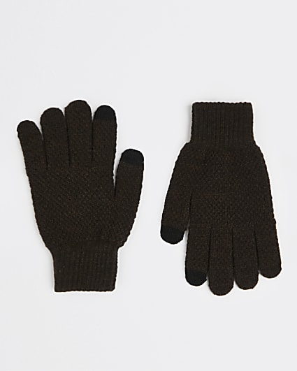 Brown knitted gloves