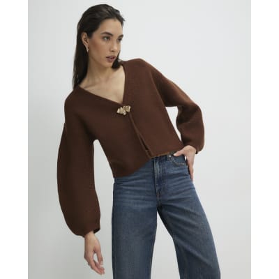 Brown Knitted Gold Detail Cardigan