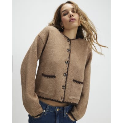 Brown Knitted Long Sleeve Whipstitch Cardigan