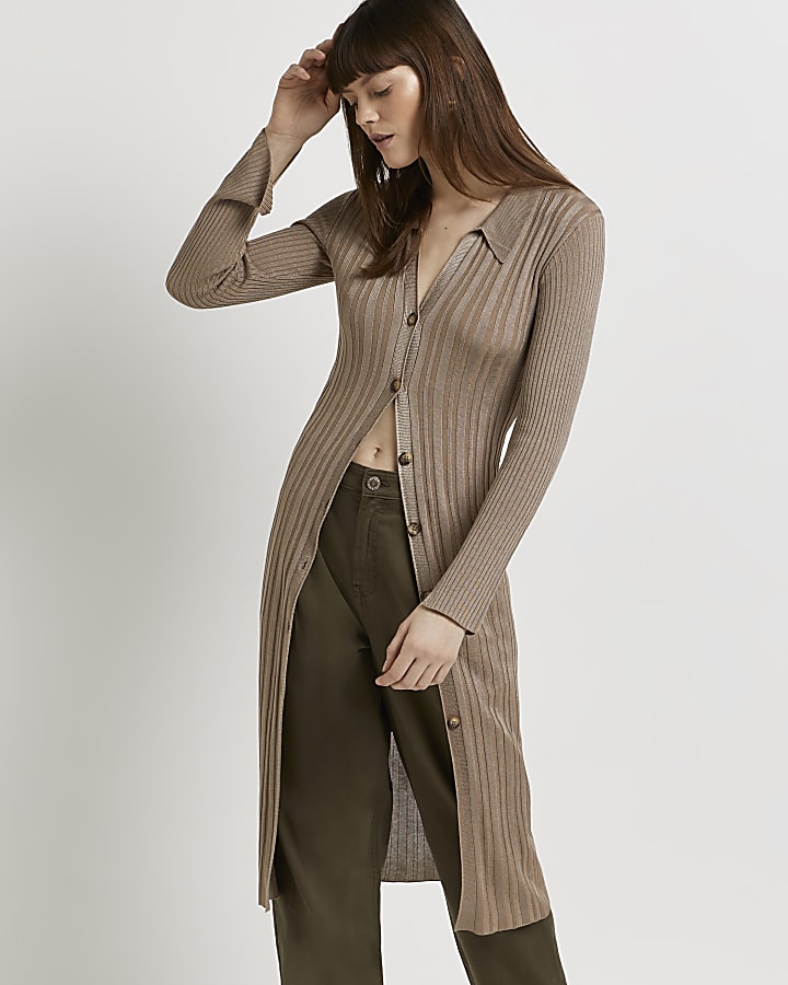 Brown knitted longline cardigan
