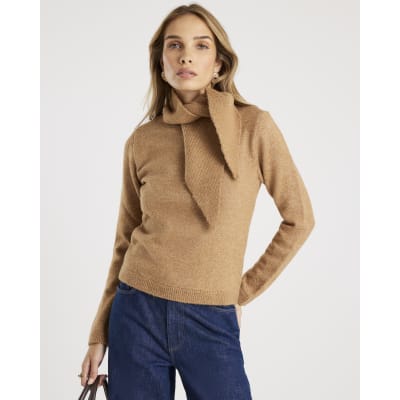 Brown Knitted Neck Tie Jumper