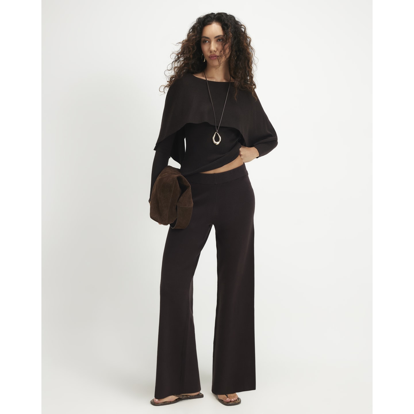 River Island Brown Knitted Wide Leg Trousers — photo 1 of 1