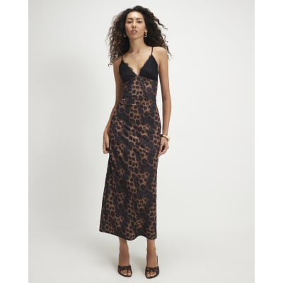 Lace Trim Leopard Print Maxi Dress