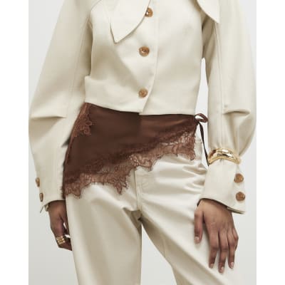 Brown Lace Trim Waist Scarf