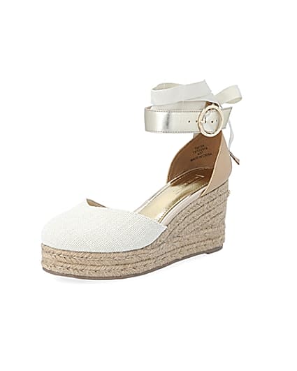 360 degree animation of product Brown lace-up ankle espadrille wedge sandals frame-0