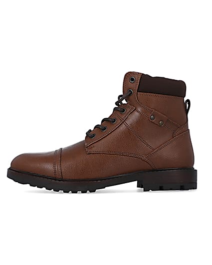 360 degree animation of product Brown lace up boots frame-3