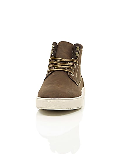 360 degree animation of product Brown lace-up high top trainers frame-3