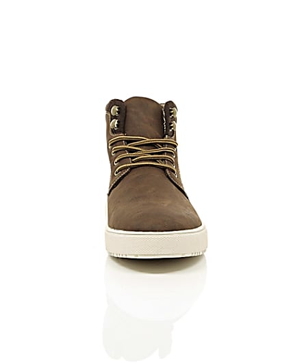 360 degree animation of product Brown lace-up high top trainers frame-4