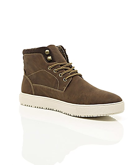 360 degree animation of product Brown lace-up high top trainers frame-7