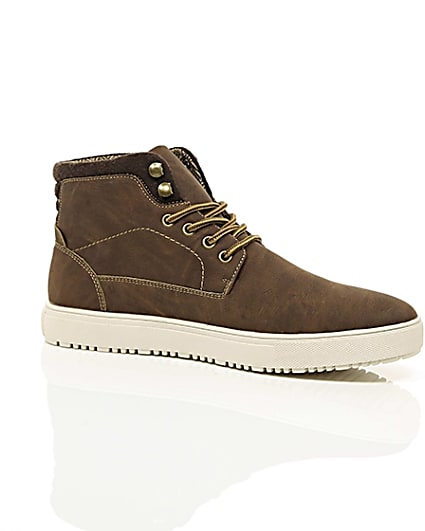360 degree animation of product Brown lace-up high top trainers frame-8