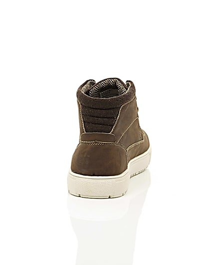 360 degree animation of product Brown lace-up high top trainers frame-15