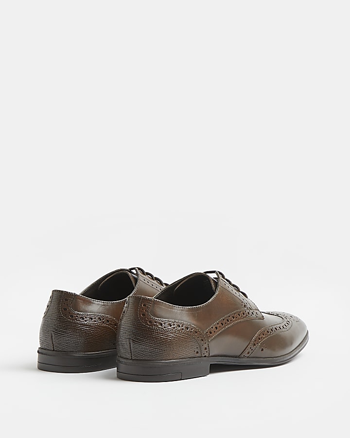 Brown lace up leather brogue derby shoes