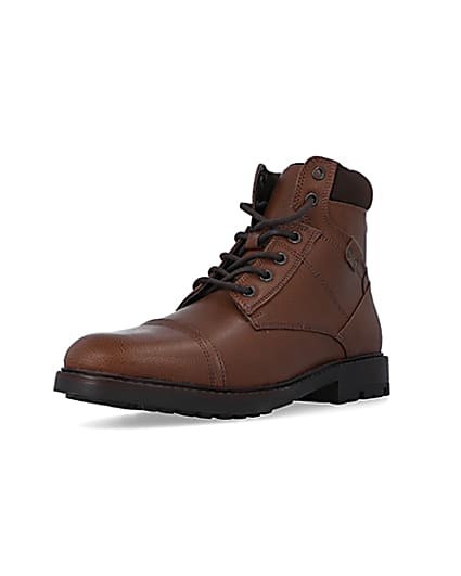 360 degree animation of product Brown Lace Up zip Boots frame-0