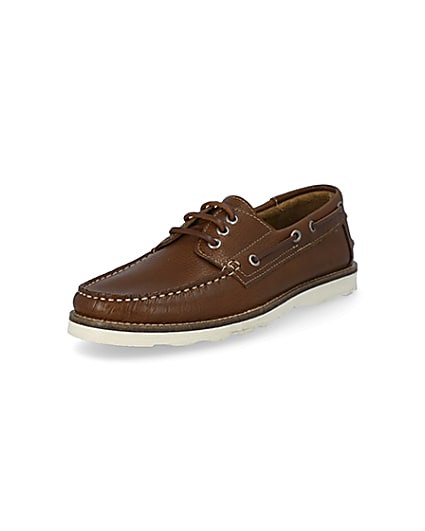 360 degree animation of product Brown leather boat shoes frame-0