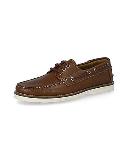 360 degree animation of product Brown leather boat shoes frame-1