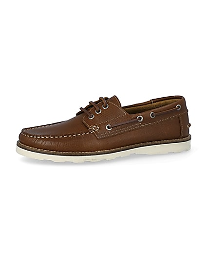 360 degree animation of product Brown leather boat shoes frame-2