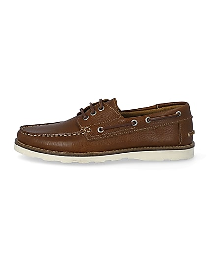 360 degree animation of product Brown leather boat shoes frame-3