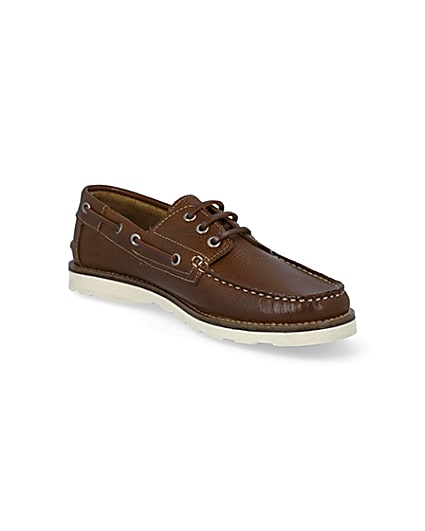 360 degree animation of product Brown leather boat shoes frame-18