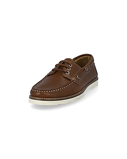 360 degree animation of product Brown leather boat shoes frame-23