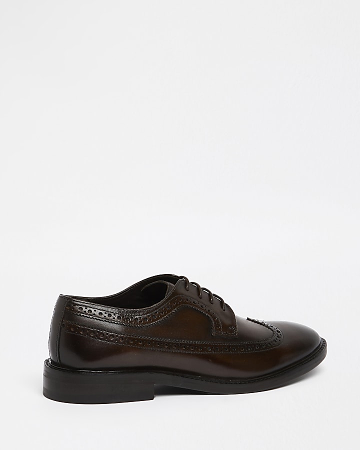 Brown leather brogue lace up derby shoes