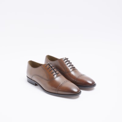 Brown leather brogue oxford shoes River Island