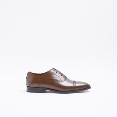 Brown leather brogue oxford shoes River Island