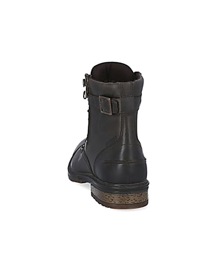 360 degree animation of product Brown leather buckle and zip detail boots frame-8
