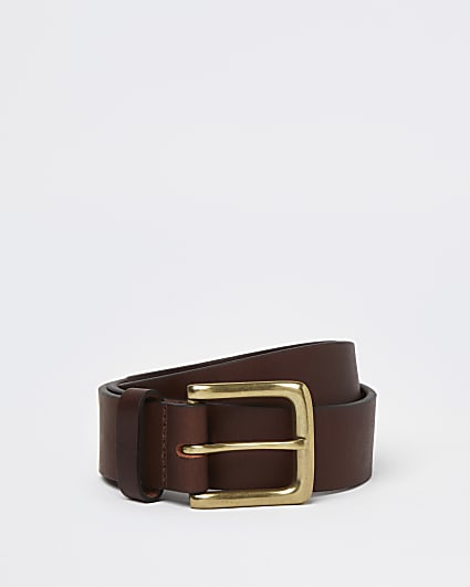 Brown leather buckle belt