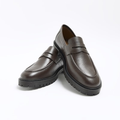 Brown leather chunky loafers River Island