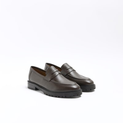 Brown leather chunky loafers River Island